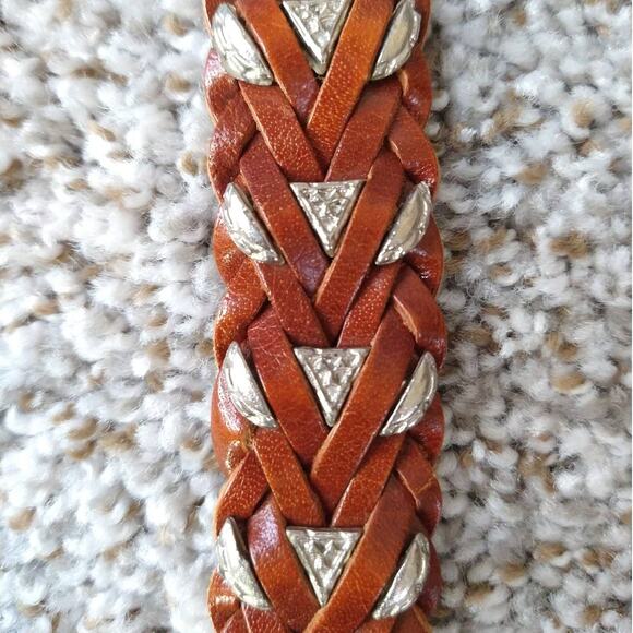 Braided leather belt with metal inserts Size 34 - Picture 12 of 13